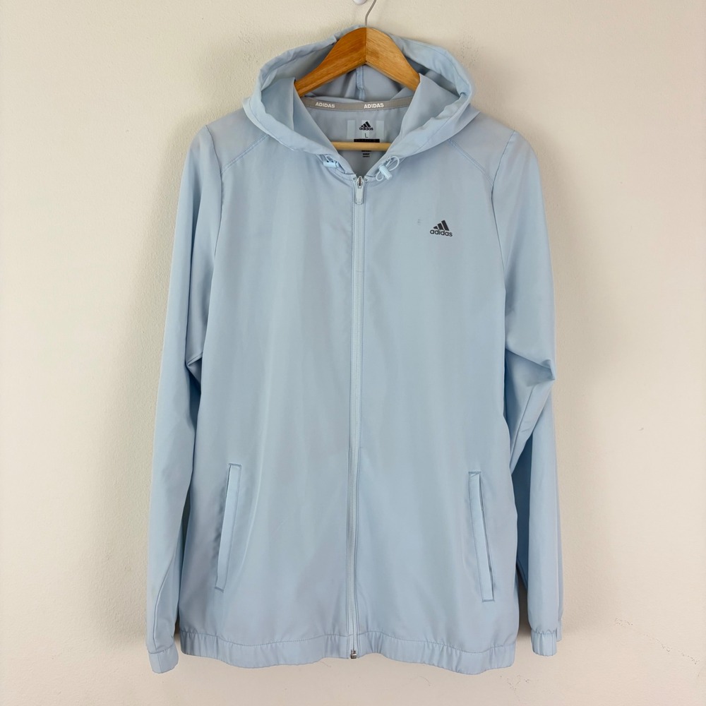 Adidas Golf Womens L Full Zip Hoodie Light Blue Lightweight Jacket